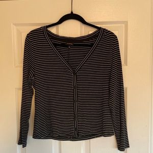 V-neck striped button down top